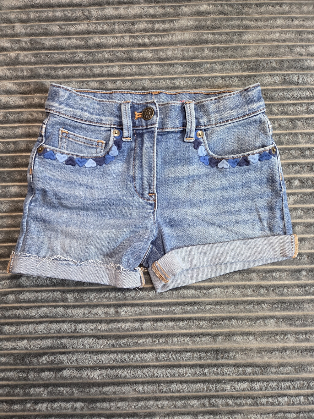 Crewcuts Light Denim Shorts with Blue Heart Trim
